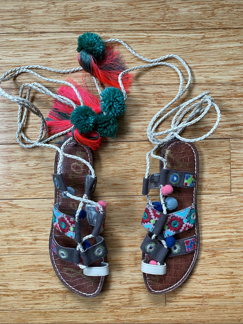 Sam Edelman Multicolor Embroidered Wrap Sandals